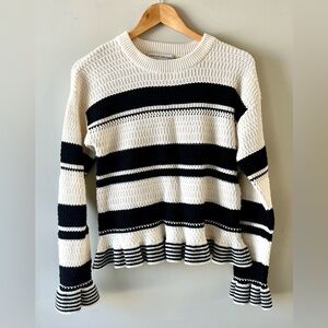 English Factory Black/White Striped Cotton Knit Sweater S -Ruffles Flirty Chic